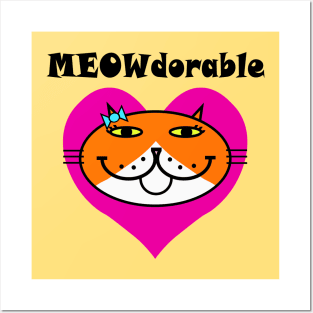 MEOWdorable - PURRty Orange Kitty on Pink Heart Posters and Art